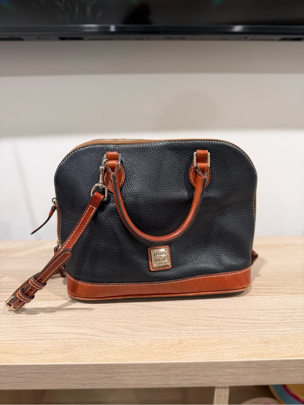 Dooney & Bourke Black Pebbled Leather Domed Satchel Crossbody